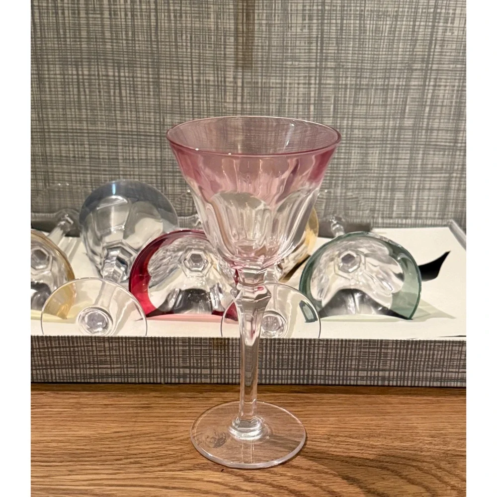 🍷 Cristal d’Arques France Colored Wine Glass Set of 6 Vintage 7” Boxed